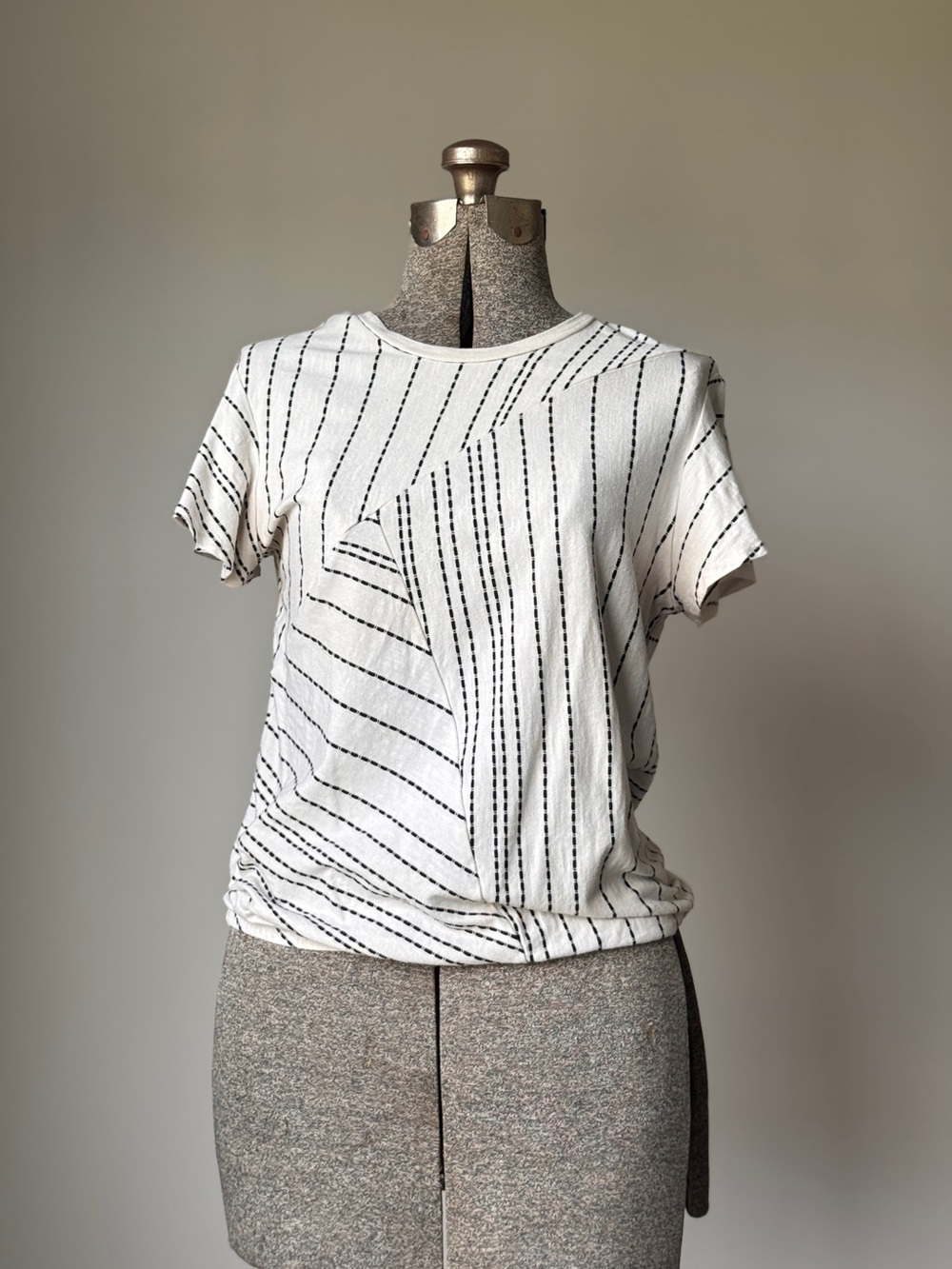 Anthropologie Dolan White Short-Sleeve Striped Paneled Front Tee